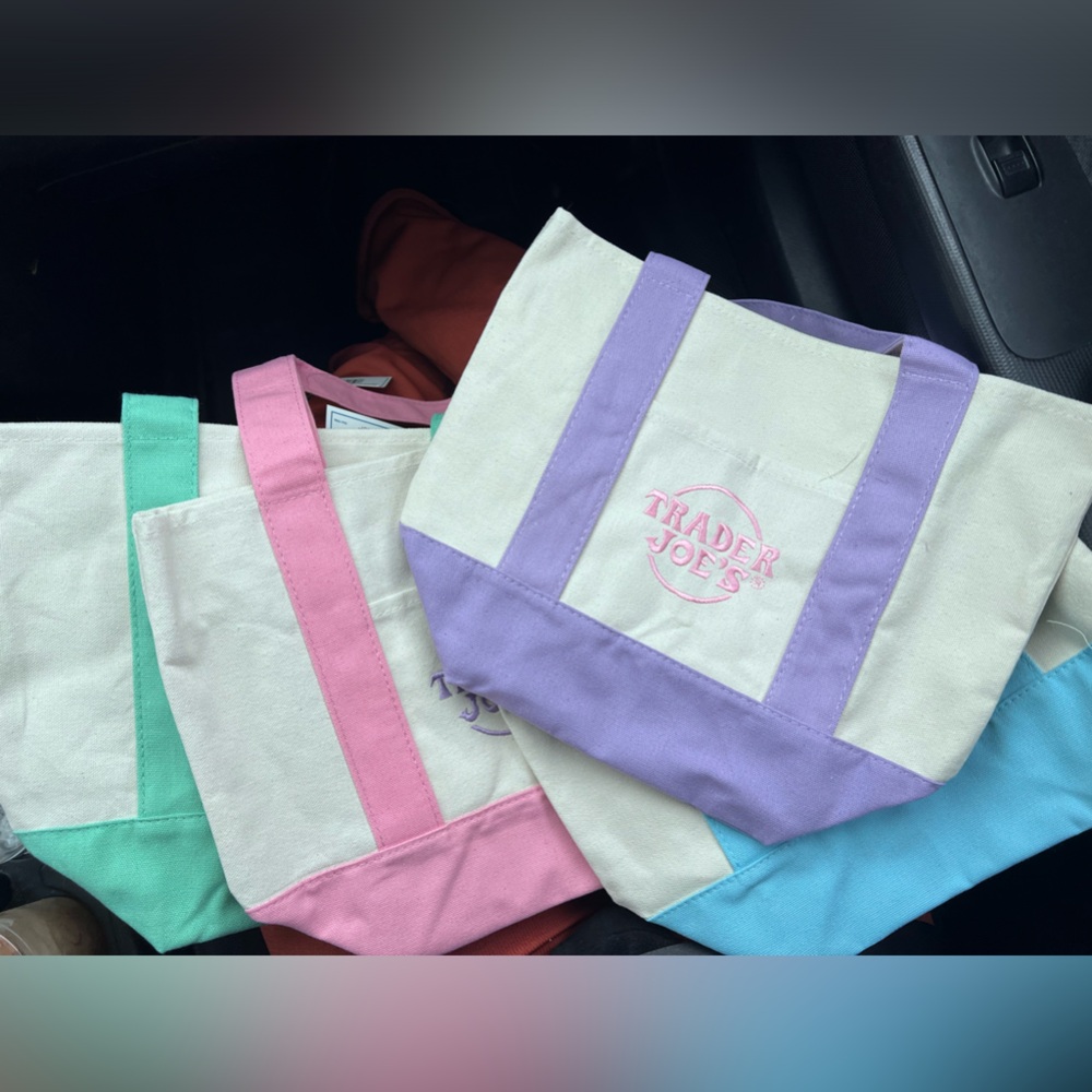 Trader Joes Mini Pastel Canvas Tote Bag 4 Piece Set NEW!